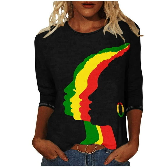 Patlollav 3/4 Length Sleeve Womens Tops Round Neck Loose Cute Spring Summer Tee Shirts Dressy Casual Print Blouses