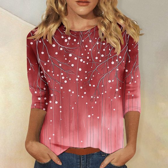 Patlollav 3/4 Sleeve Tops for Women Crewneck Loose Fit Top Graphic Tees for Ladies Plus Size Tops 3/4 Sleeve Shirts