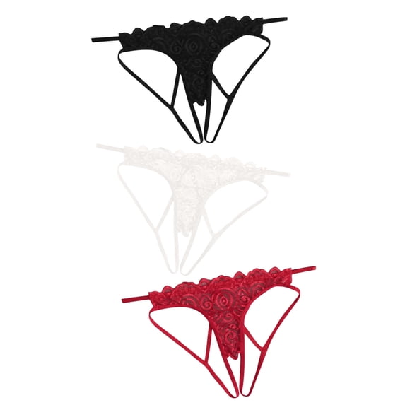 Patlollav 3Pcs Womens Sexy Lingerie Lace Open Thong Panties G-Pants Lingerie Underwear