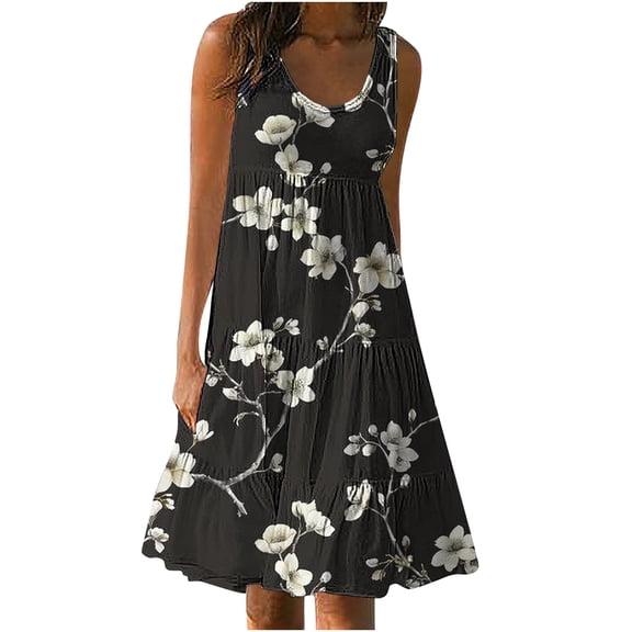 Patlollav 50% off Dresses for Women Summer Casual Loose Sleevless Crew Neck Dress
