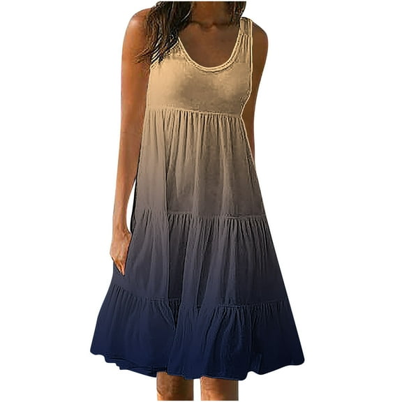 Patlollav 50% off Summer Womens Dresses Plus Size Casual Loose Sleevless Crew Neck Dress