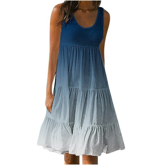 Patlollav 50% off Summer Womens Dresses Plus Size Casual Loose Sleevless Crew Neck Dress