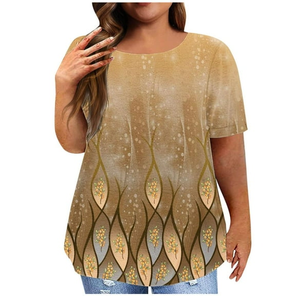 Patlollav Blouses for Women Plus Size Tops Trendy Marbel Print Short Sleeve Tshirts Casual Summer Shirts