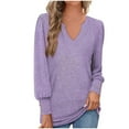 thumbnail image 1 of Patlollav Blouses Women Long Sleeve Solid Color Comfortable Breathable V-Neck Shirt Tops, 1 of 6