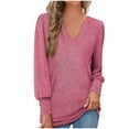 thumbnail image 1 of Patlollav Blouses Women Long Sleeve Solid Color Comfortable Breathable V-Neck Shirt Tops, 1 of 6