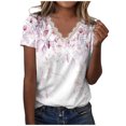 thumbnail image 1 of Patlollav Blouses Womens Summer V-Neck Lace Patchwork Short Sleeve Sexy Tops, 1 of 6