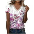 thumbnail image 1 of Patlollav Blouses Womens Summer V-Neck Lace Patchwork Short Sleeve Sexy Tops, 1 of 6