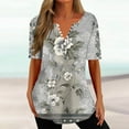 thumbnail image 1 of Patlollav Button Down Shirts for Women Summer V-Neck Print Casual Loose Tops Short Sleeve Button Blouses, 1 of 6