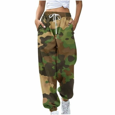 Patlollav Camouflage Pants for Women Fashion Printed Drawstring Pocket Bound Ankle Pants