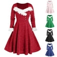thumbnail image 1 of Patlollav Christmas Dresses Womens Solid Long Sleeve Off-The-Shoulder Collar Retro Dress, 1 of 7