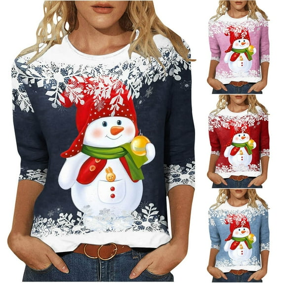 Patlollav Christmas Tops,Womens Fashion Casual Loose T-Shirt 3/4 Sleeve Blouse