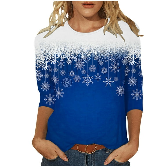 Patlollav Christmas Tops for Ladies,Women's Comfortable Blouse 3/4 Sleeve Casual T-Shirt Gift