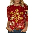 thumbnail image 1 of Patlollav Christmas Tops for Ladies,Women's Fall Tops 3/4 Sleeve Round Neck Casual Blouse Gift, 1 of 6