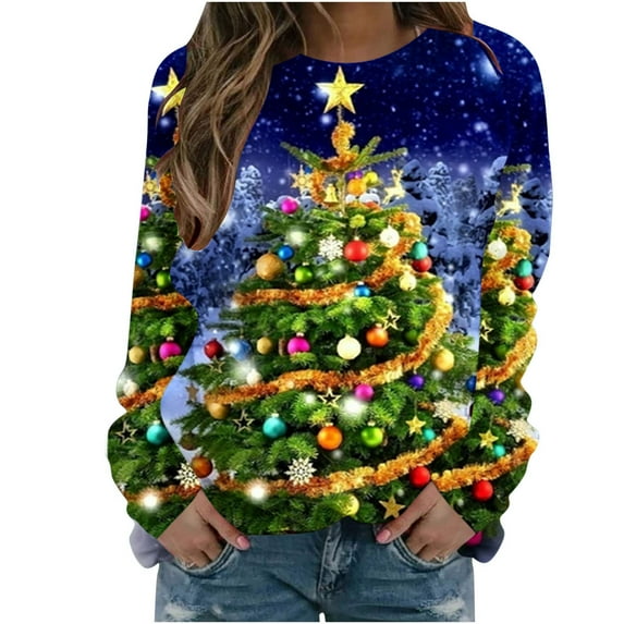 Patlollav Christmas Tops for Ladies,Womens Fall Long Sleeve Sweatshirt Tops Blouse Gift