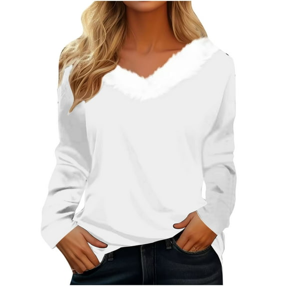 Patlollav Christmas Tops for Ladies,Womens Long Sleeve Blouse Fashion Causal Pullover Tops Gift