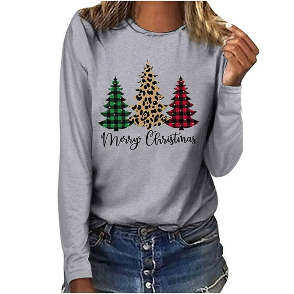 Patlollav Christmas Tops for Ladies,Womens Tops Plaid Casual Long Sleeve T-Shirt Gift