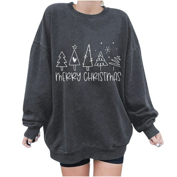 Patlollav Christmas Tops for Ladies,Womens Tops Loose Long Sleeve Round-Neck Blouse T-Shirt Gift