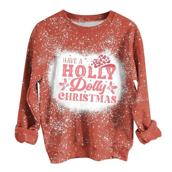 Patlollav Christmas Tops for Ladies,Womens Winter T-Shirt Long Sleeve Round Neck Shirts Gift