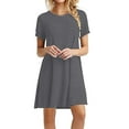 thumbnail image 1 of Patlollav $5 Dresses for Women Ladies Loose Casual Short Sleeve O-Neck Solid Mini Dress, 1 of 6