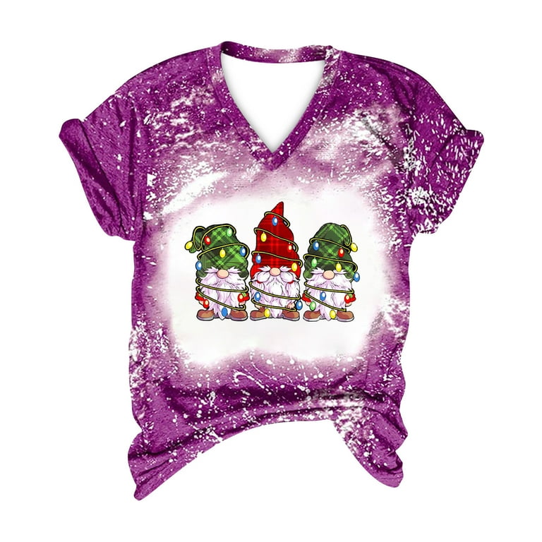 Patlollav Clearance Christmas Womens Causal V-Neck Printing Blouse Short  Sleeve T-Shirt Tops 