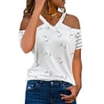 thumbnail image 1 of Patlollav Womens Heart/Daisy Print Stripe Cuff Tops V-Neck Short Sleeve Blouses, 1 of 5