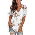 thumbnail image 1 of Patlollav Womens Summer T-Shirts Short Sleeve Tunic Strappy Print V-Neck Shoulder Tops, 1 of 5