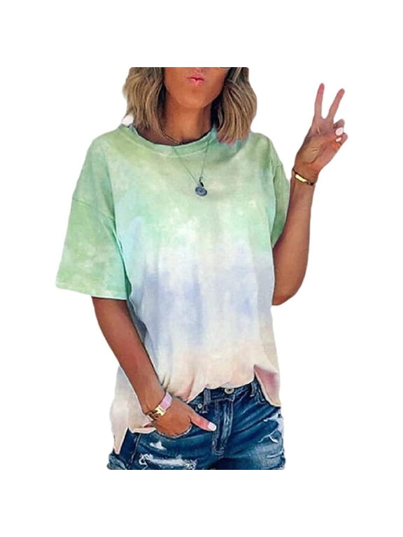 Patlollav Womens T-Shirt Summer Tie-Dye Short Sleeve Casual Tee Tops S-5XL