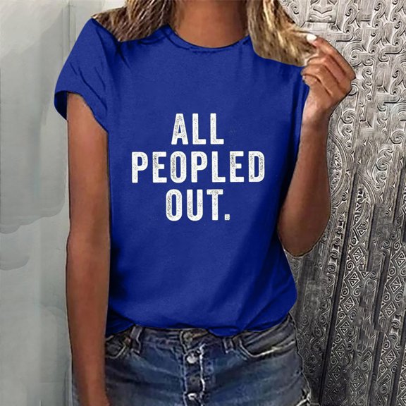 Patlollav Womens Summer Tops Interesting Text Print Tops Casual Loose Blouse