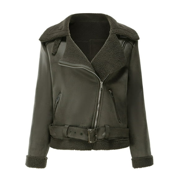Patlollav Female Leather Jackets,Womens Winter Integrated Warm Suede Jacket