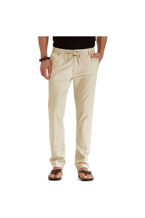 Mens Pants Business Loose Plus Size Elastic Waist Cotton All-Match Solid Color Trousers