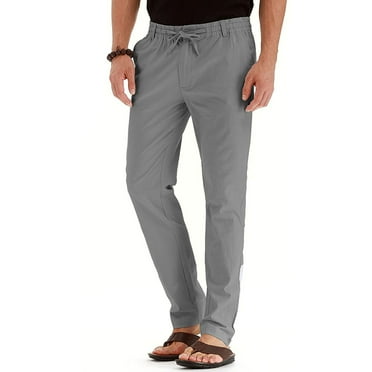 Patlollav Mens Pants Business Loose Plus Size Elastic Waist Cotton All-Match Solid Color Trousers