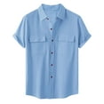 thumbnail image 1 of Patlollav Mens Shirt Casual Solid Buttons Beach Double Pocket Turndown Short Sleeve Blouse Tops, 1 of 6