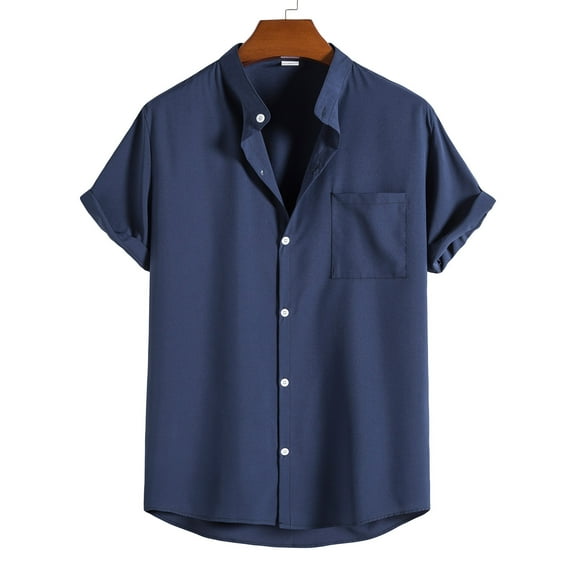 Patlollav Mens Summer Fashion Short Sleeve Casual Solid Color Button-Up Shirts