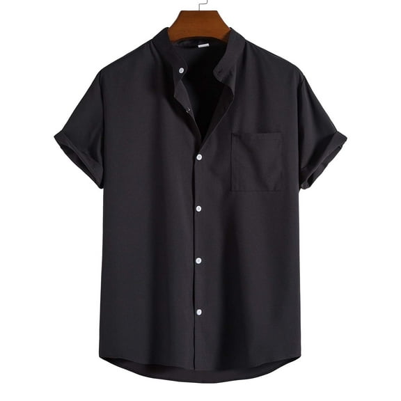Patlollav Mens Summer Fashion Short Sleeve Casual Solid Color Button-Up Shirts