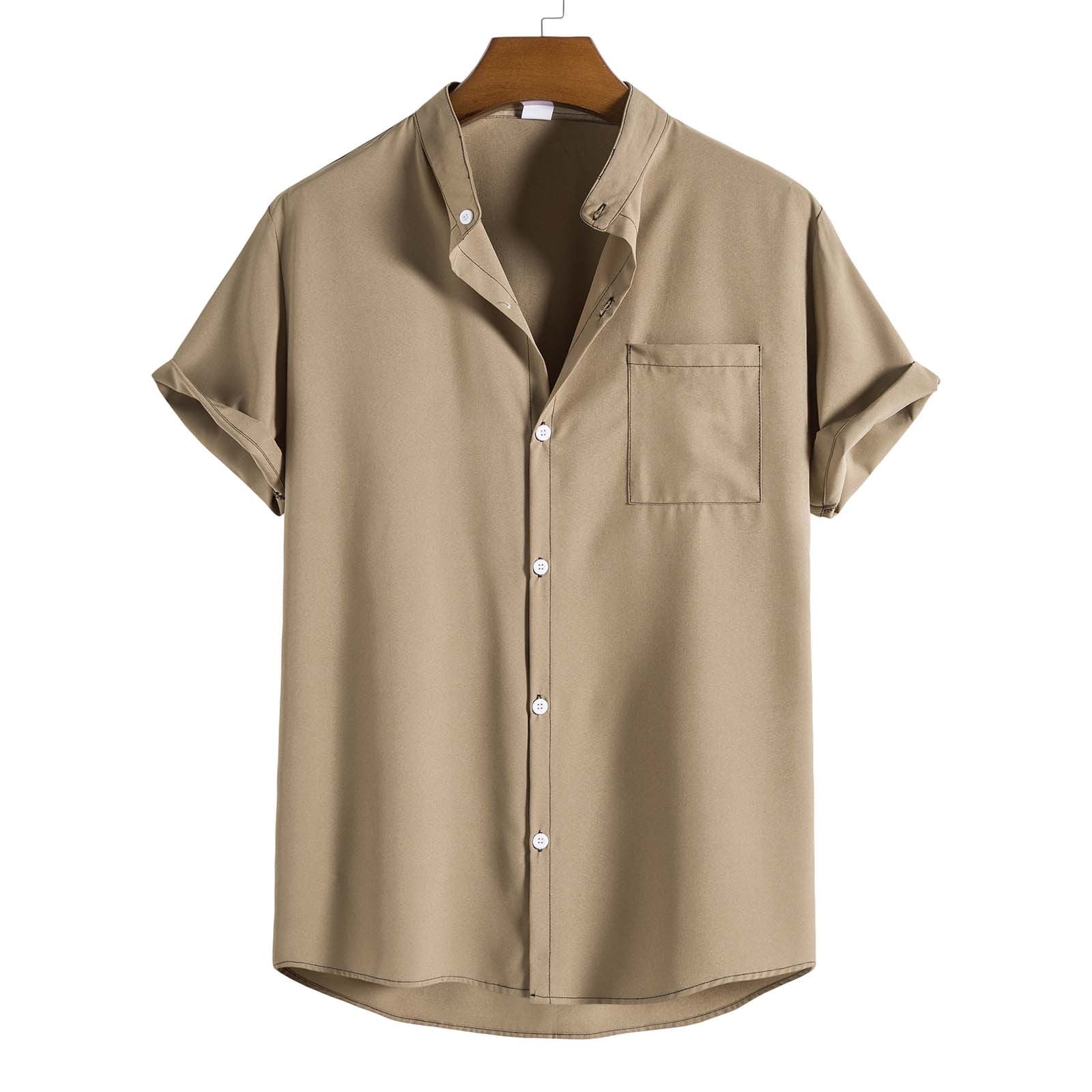 Patlollav Mens Summer Fashion Short Sleeve Casual Solid Color Button-Up ...