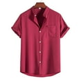 thumbnail image 1 of Patlollav Mens Summer Fashion Short Sleeve Casual Solid Color Button-Up Shirts, 1 of 6