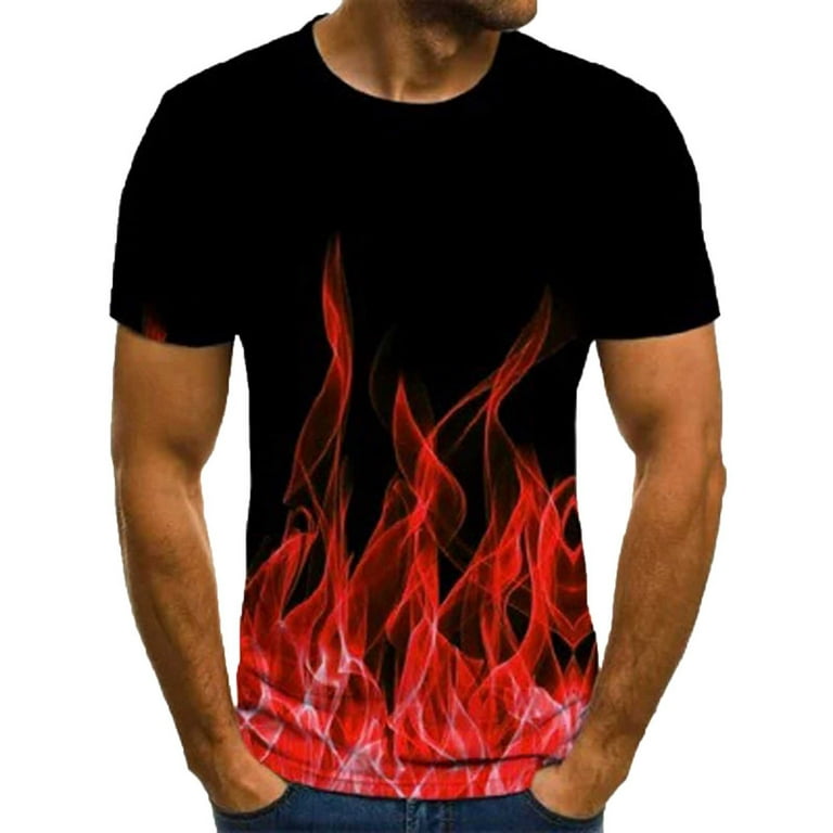 Patlollav Clearance Mens T-Shirt Short Sleeve Flame Print Round Neck  Pullover Blouse 