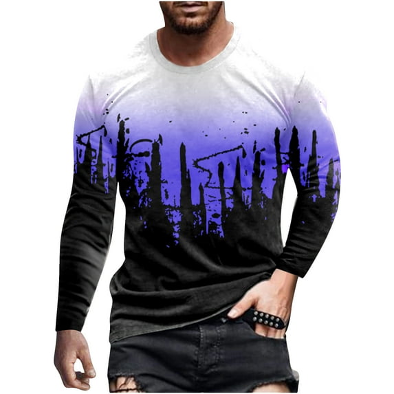 Patlollav Mens Tops Fashion Casual Round Neck Pullover Print Long Sleeve T-Shirt Blouse