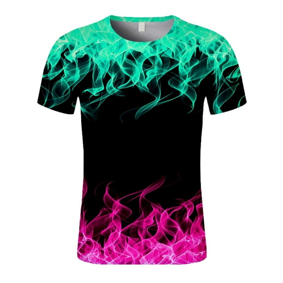 Patlollav Mens Tops Short Sleeve Flame Print Round Neck Pullover T-Shirt Blouse