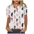 thumbnail image 1 of Patlollav Shirts For Womens Summer Short Sleeve T-Shirt Loose Fit Button Down Lapel Tees Blouses, 1 of 6