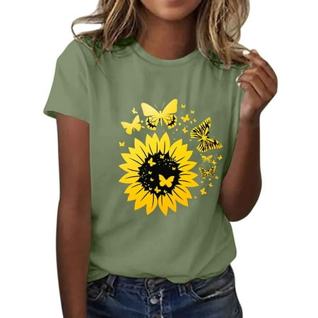 Otvok Patlollav Tops for Womens Casual Print Round Neck Pullovers Short Sleeve Blouse T-Shirt