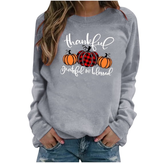 Patlollav Clearance Tops for Womens Thanksgiving Casual Long Sleeve O-Neck Print Ladies Sweatshirts
