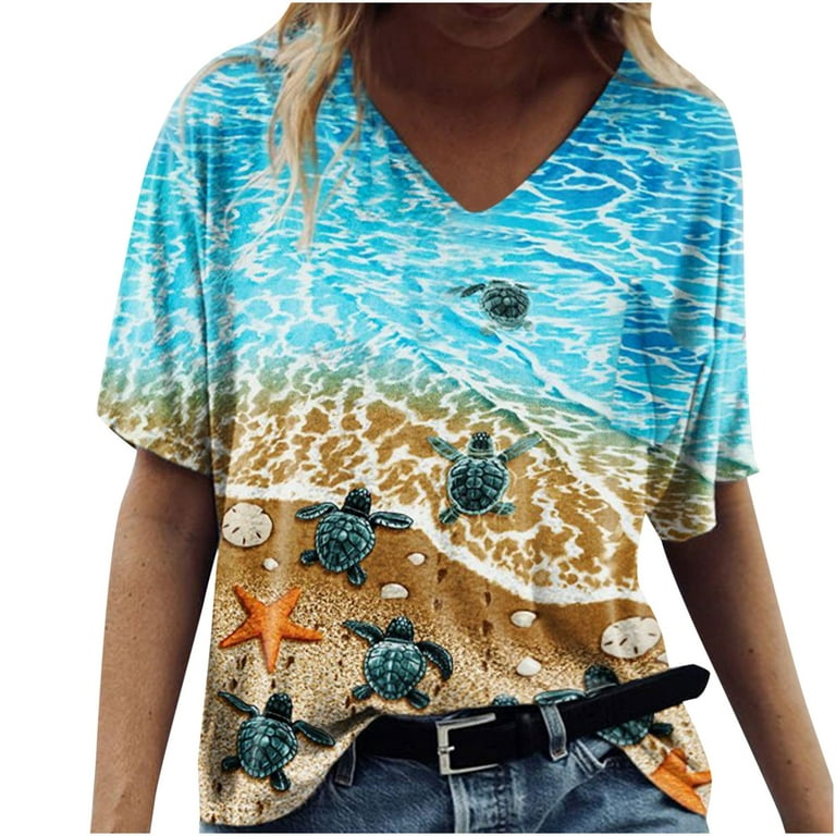 Patlollav Clearance Woman Summer Tops,Ladies Causal V-Neck Print Blouse  Short Sleeve T-Shirt 
