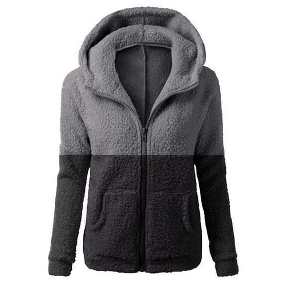 Patlollav Women Hooded Sweater Coat Winter Warm Wool Zipper Coat Cotton Coat Outwear