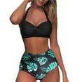 thumbnail image 1 of Patlollav Women Swimsuit Two Piece Retro Halter Ruched High Waist Print Bikini Set, 1 of 6