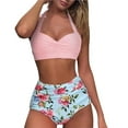 thumbnail image 1 of Patlollav Women Swimsuit Two Piece Retro Halter Ruched High Waist Print Bikini Set, 1 of 6