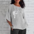 thumbnail image 1 of Patlollav Womens Blouse Casual 3/4 Sleeve Round Neck Cotton Linen Print Solid Tops, 1 of 6