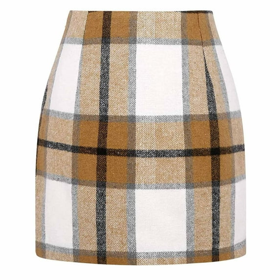 Patlollav Womens Casual Check Print High Waist Tight Pencil Skirt