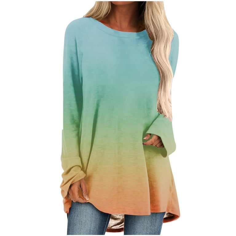Patlollav Clearance Womens Casual Print Round Neck Long Sleeve Loose  T-Shirt Blouse Pullover Tops 