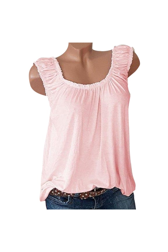 Womens Casual Sleeveless Crewneck Solid Blouse Pullover Tank Tops Shirt
